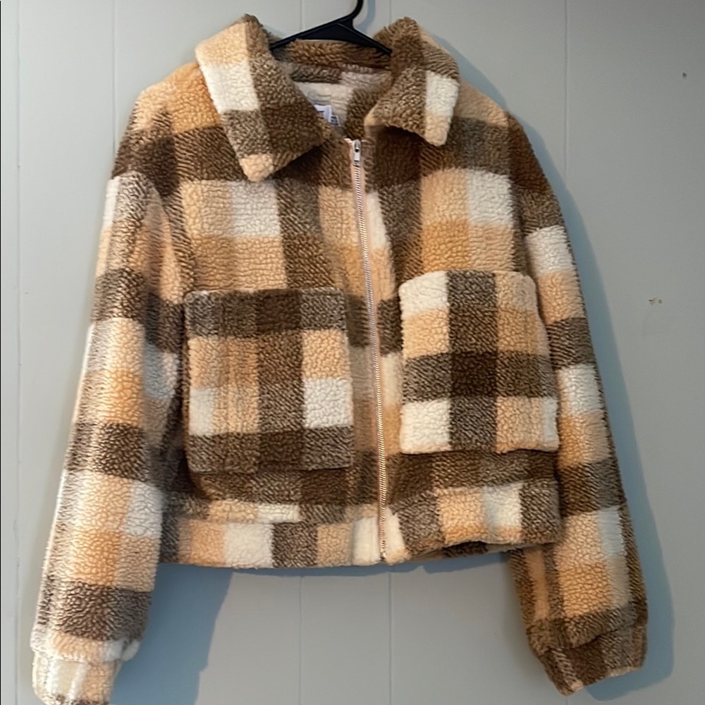 Plaid Sherpa Jacket - Brown and Cream